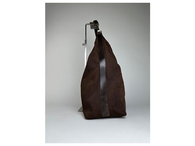 Vintage Gucci Hobo Bag Stoff Braun Silber - Ansicht 4