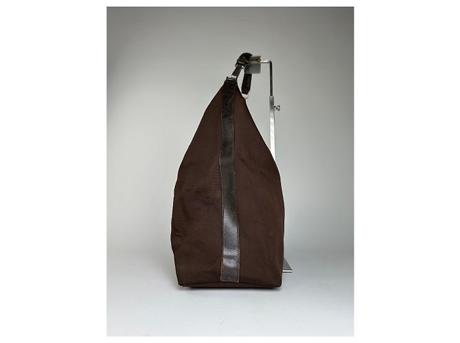 Vintage Gucci Hobo Bag Stoff Braun Silber - Ansicht 6