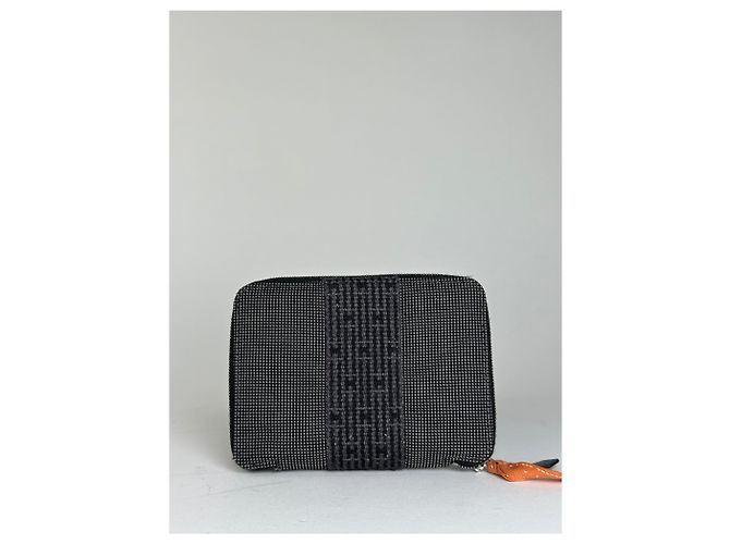 Hermès Vintage Hermes Canvas Zip Wallet Black Grey Silver - view 2