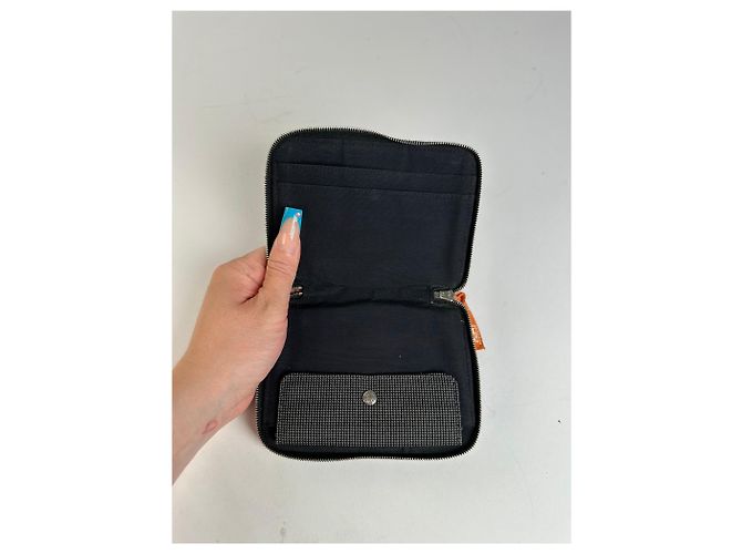 Hermès Vintage Hermes Canvas Zip Wallet Black Grey Silver - view 3
