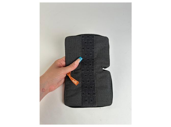 Hermès Vintage Hermes Canvas Zip Wallet Black Grey Silver - view 7