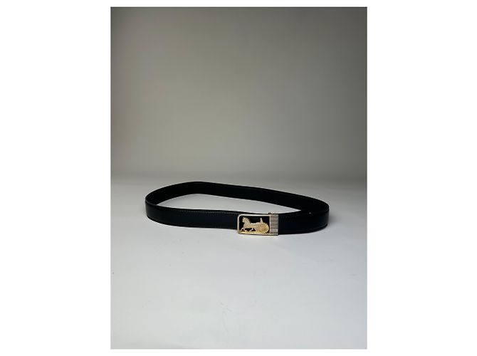 Céline Vintage Celine Ledergürtel Schwarz Goldene Schnalle - Ansicht 10