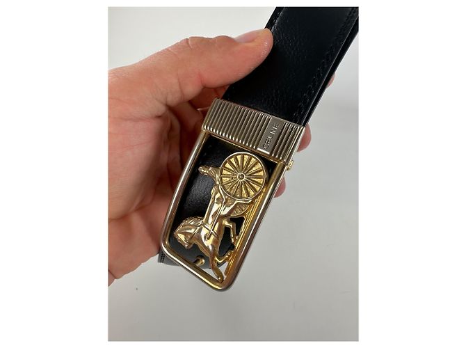 Céline Vintage Celine Ledergürtel Schwarz Goldene Schnalle - Ansicht 2