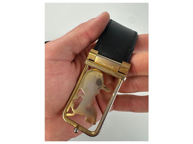 Céline Vintage Celine Ledergürtel Schwarz Goldene Schnalle - Ansicht 3