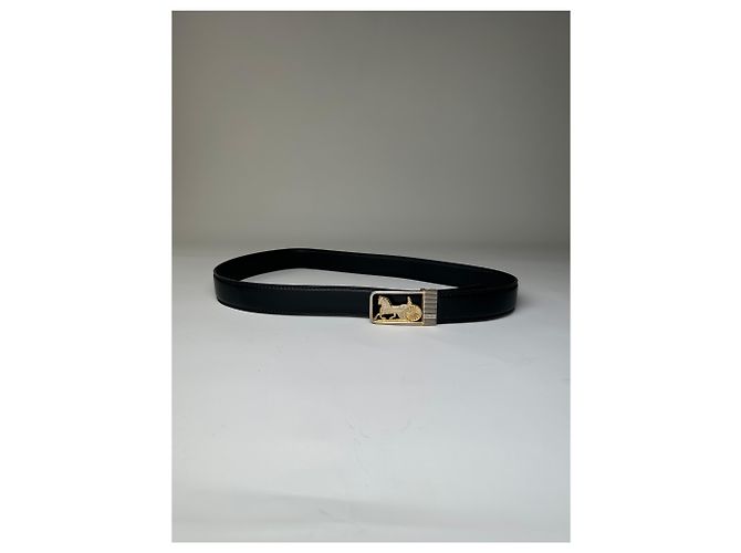 Céline Vintage Celine Ledergürtel Schwarz Goldene Schnalle - Ansicht 4