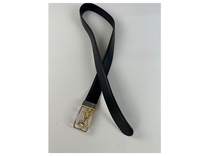 Céline Vintage Celine Ledergürtel Schwarz Goldene Schnalle - Ansicht 6