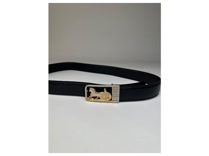 Céline Vintage Celine Ledergürtel Schwarz Goldene Schnalle - Ansicht 7