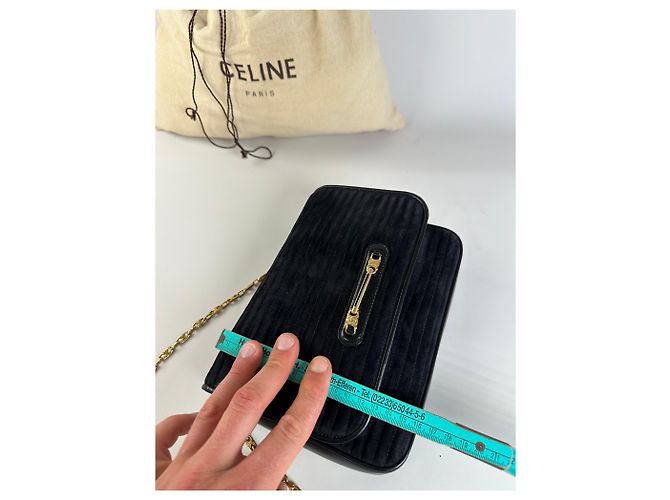 16 Céline Vintage Celine Leder Schultertasche Schwarz Gold - Ansicht 12