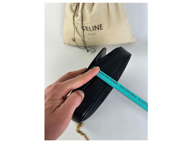 16 Céline Vintage Celine Leder Schultertasche Schwarz Gold - Ansicht 13