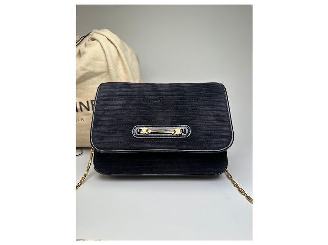 16 Céline Vintage Celine Leder Schultertasche Schwarz Gold - Ansicht 14