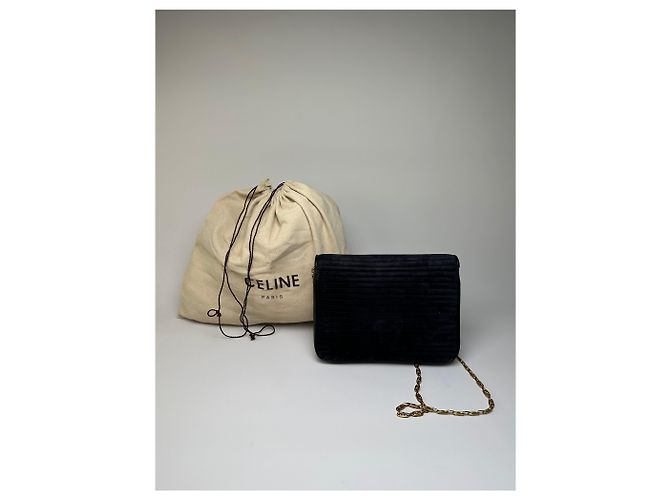 16 Céline Vintage Celine Leder Schultertasche Schwarz Gold - Ansicht 2