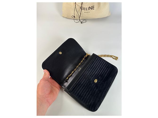 16 Céline Vintage Celine Leder Schultertasche Schwarz Gold - Ansicht 3