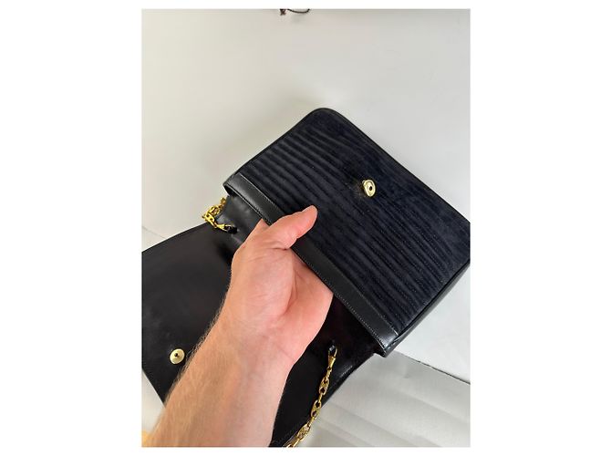 16 Céline Vintage Celine Leder Schultertasche Schwarz Gold - Ansicht 5