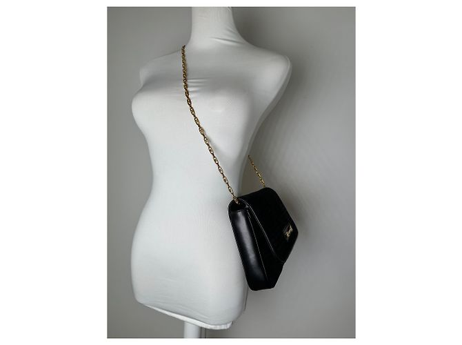 16 Céline Vintage Celine Leder Schultertasche Schwarz Gold - Ansicht 6