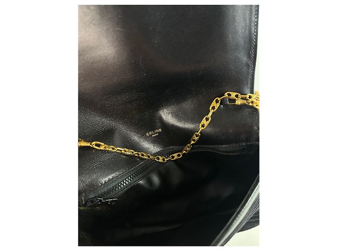 16 Céline Vintage Celine Leder Schultertasche Schwarz Gold - Ansicht 7