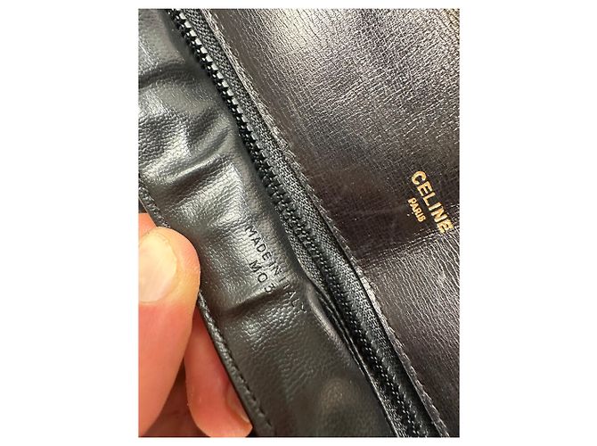 16 Céline Vintage Celine Leder Schultertasche Schwarz Gold - Ansicht 8
