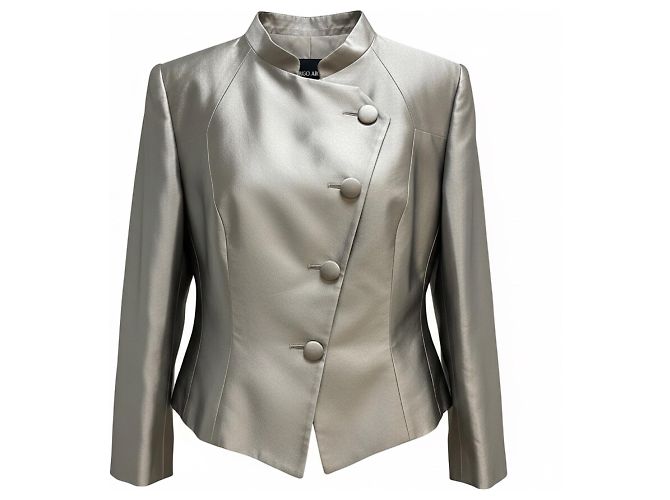 Giacca blazer Giorgio Armani in seta metallizzata argento - vista 5