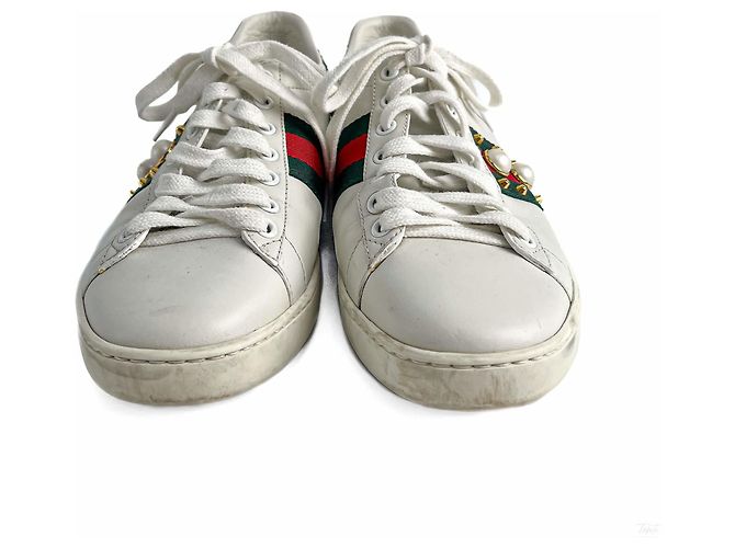 Gucci Sneakers Ace Pearls in pelle a righe 37 White Bianco - vista 3