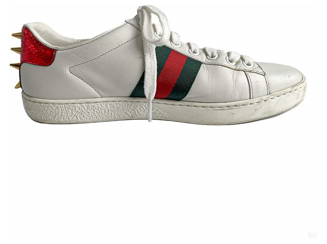 Gucci Sneakers Ace Pearls in pelle a righe 37 White Bianco - vista 5