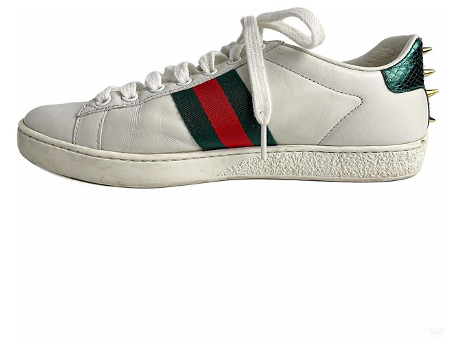 Gucci Sneakers Ace Pearls in pelle a righe 37 White Bianco - vista 6