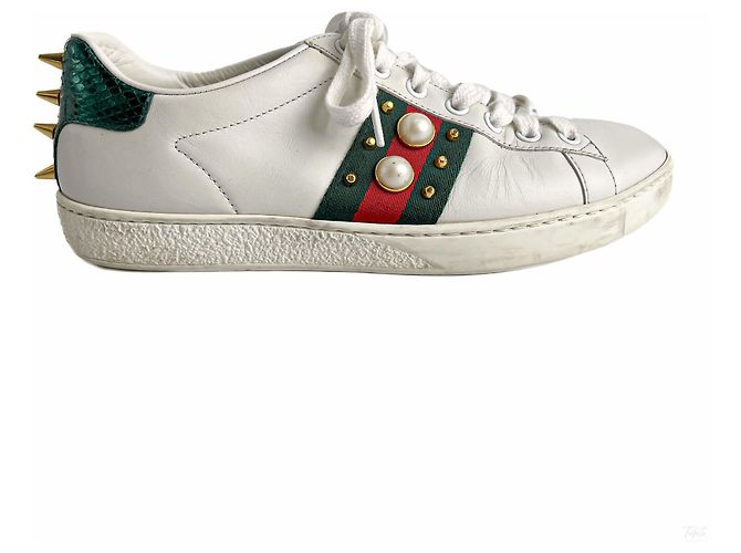 Gucci Sneakers Ace Pearls in pelle a righe 37 White Bianco - vista 7