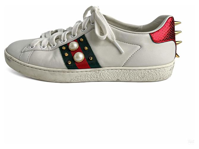 Gucci Sneakers Ace Pearls in pelle a righe 37 White Bianco - vista 8