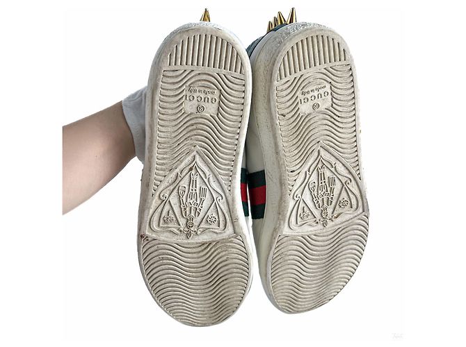 Gucci Sneakers Ace Pearls in pelle a righe 37 White Bianco - vista 9