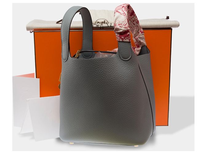 Hermès Borsa HERMES Picotin in Pelle Grigia - 103581 Grigio - vista 2