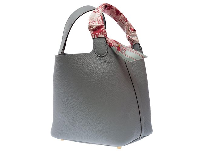 Hermès Borsa HERMES Picotin in Pelle Grigia - 103581 Grigio - vista 4