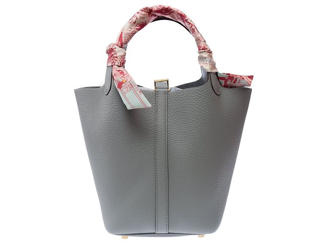 Hermès Borsa HERMES Picotin in Pelle Grigia - 103581 Grigio - vista 6