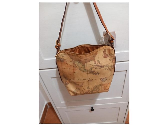 Autre Marque Alviero Martini 1a Classe Borsa a Tracolla Pelle Stampa Mappa Marrone - vista 2