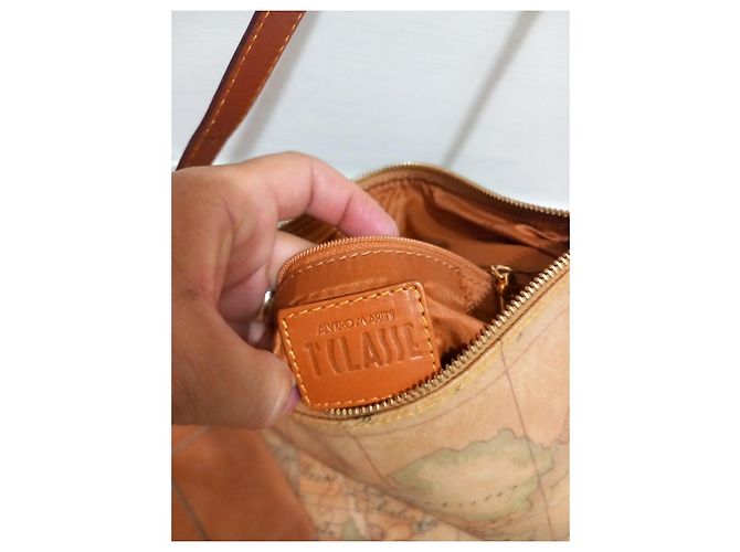 Autre Marque Alviero Martini 1a Classe Borsa a Tracolla Pelle Stampa Mappa Marrone - vista 3