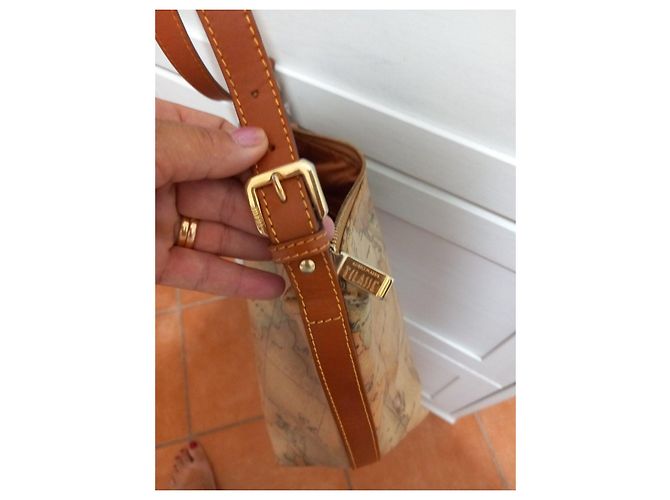 Autre Marque Alviero Martini 1a Classe Borsa a Tracolla Pelle Stampa Mappa Marrone - vista 4