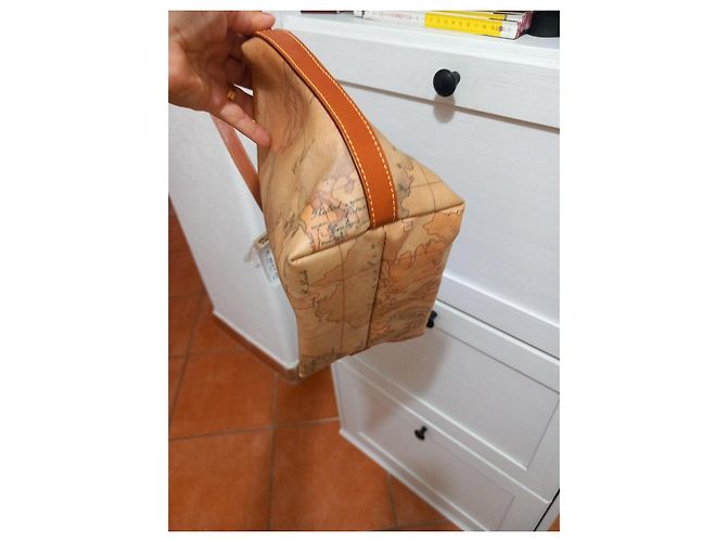 Autre Marque Alviero Martini 1a Classe Borsa a Tracolla Pelle Stampa Mappa Marrone - vista 6