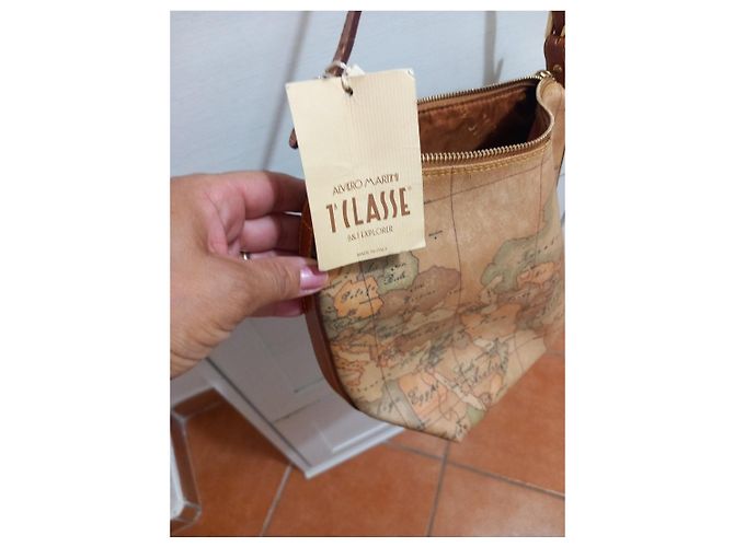 Autre Marque Alviero Martini 1a Classe Borsa a Tracolla Pelle Stampa Mappa Marrone - vista 8