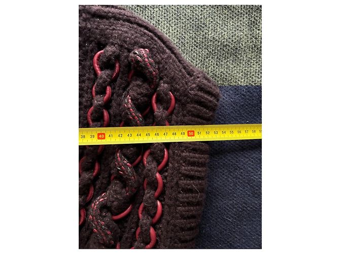 Suéter de cashmere Hermès marrom com detalhes em couro - vista 3