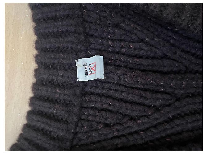 Suéter de cashmere Hermès marrom com detalhes em couro - vista 7