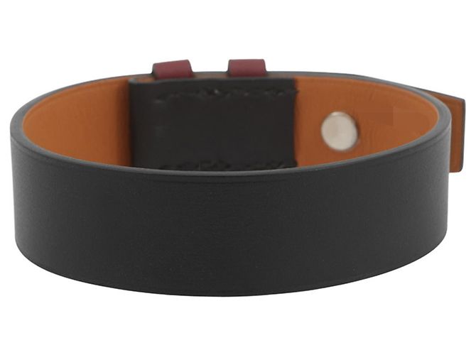Hermès Bracciale charm in pelle nero e rosso Hermes - vista 4