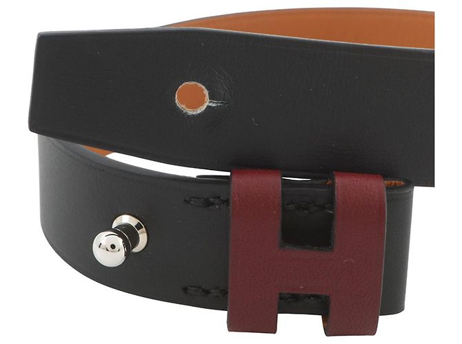 Hermès Bracciale charm in pelle nero e rosso Hermes - vista 6