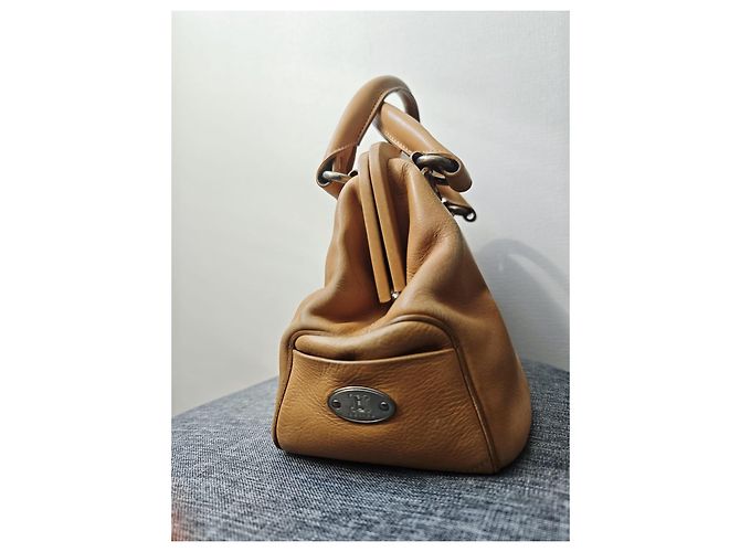 Céline Celine Borsa in pelle beige kiss-lock - vista 3