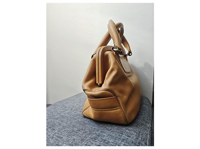Céline Celine Borsa in pelle beige kiss-lock - vista 4