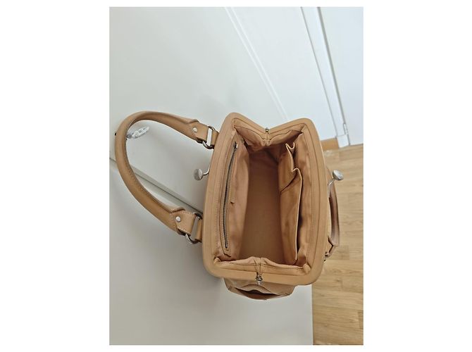 Céline Celine Borsa in pelle beige kiss-lock - vista 6