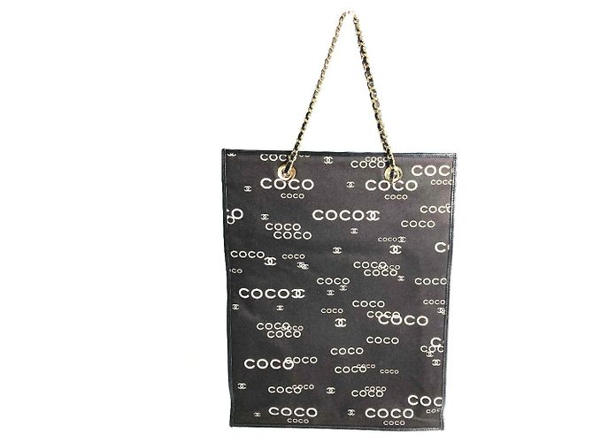 Chanel Vintage CC Coco Mark Logo Flat Shopper Bag Black White - view 2