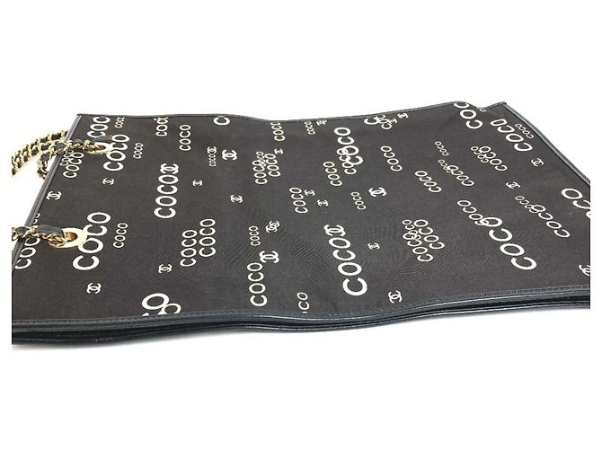 Chanel Vintage CC Coco Mark Logo Flat Shopper Bag Black White - view 7