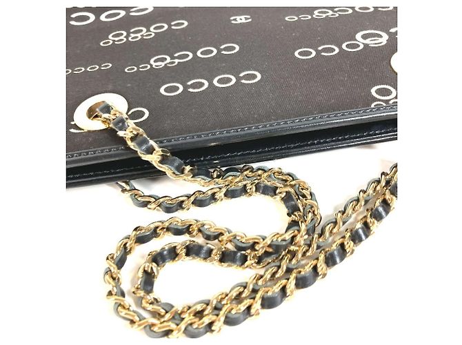Chanel Vintage CC Coco Mark Logo Flat Shopper Bag Black White - view 8