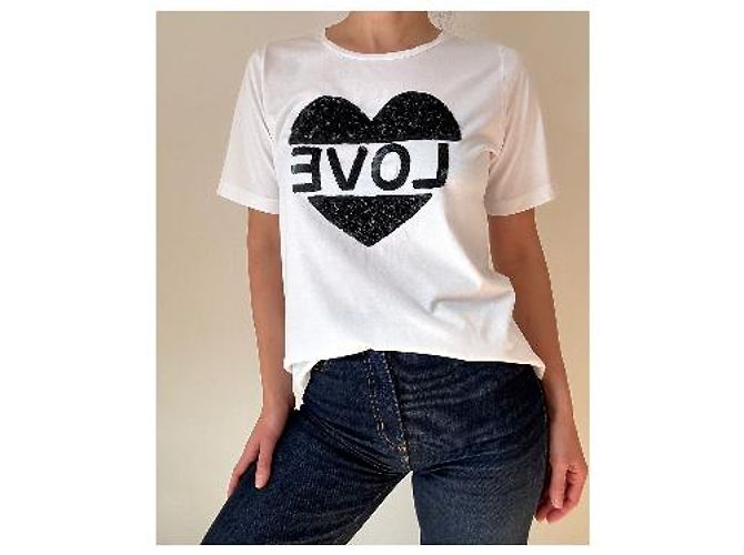 Essentiel Antwerp Camiseta Algodón Blanca Corazón Lentejuelas Negro Blanco - vista 2