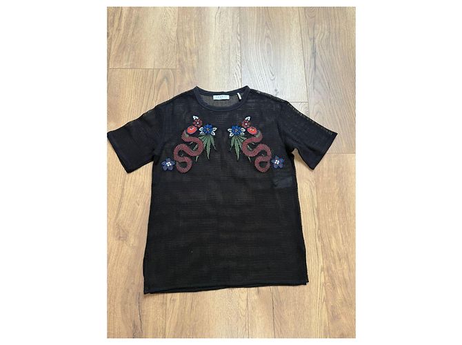 Sandro Top de malla negro bordado serpiente - vista 3