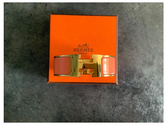 Hermès Bracciale Collier de Chien - Metallo Dorato e Smalto Peach Melba D'oro Corallo - vista 4