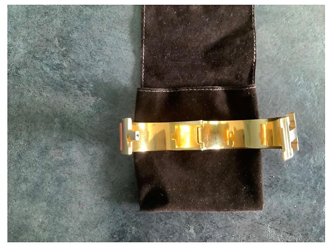 Hermès Bracciale Collier de Chien - Metallo Dorato e Smalto Peach Melba D'oro Corallo - vista 5