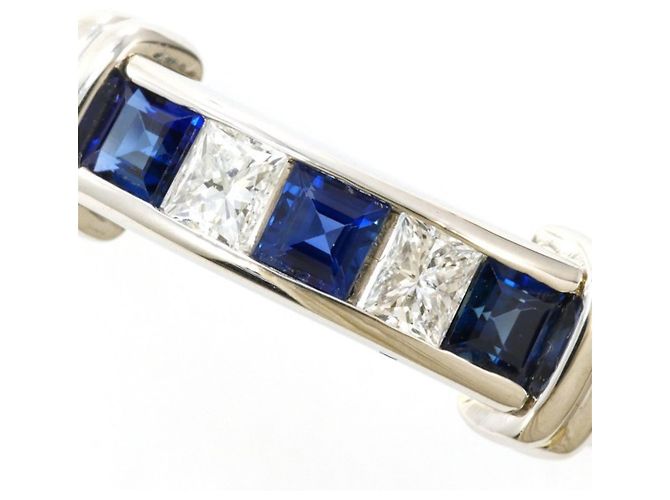 Autre Marque Anello a fascia in platino con zaffiro e diamante - vista 2